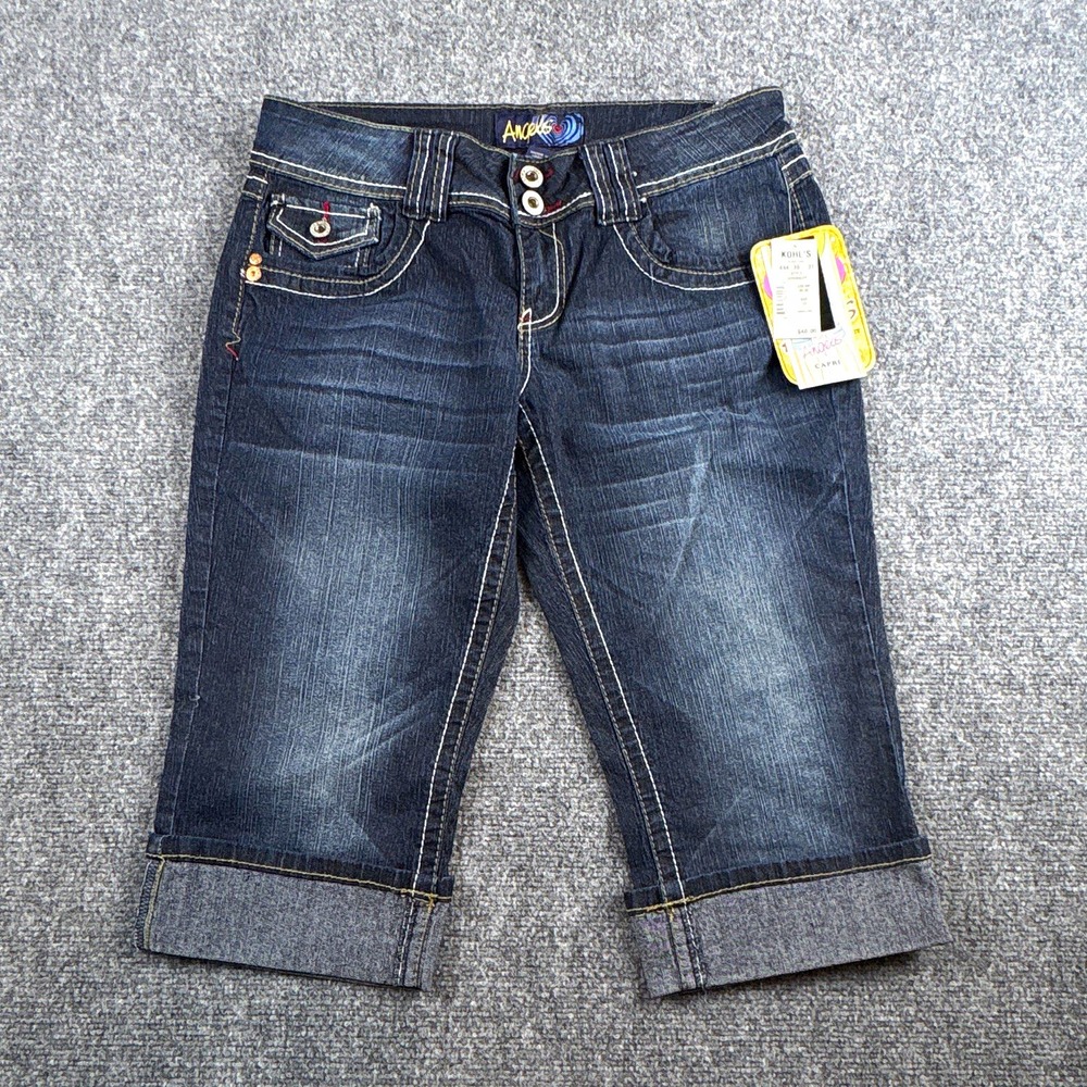 NWT Angels Jeans Double Button Denim Capri Cuffed Pants Ramie Blend Size 13